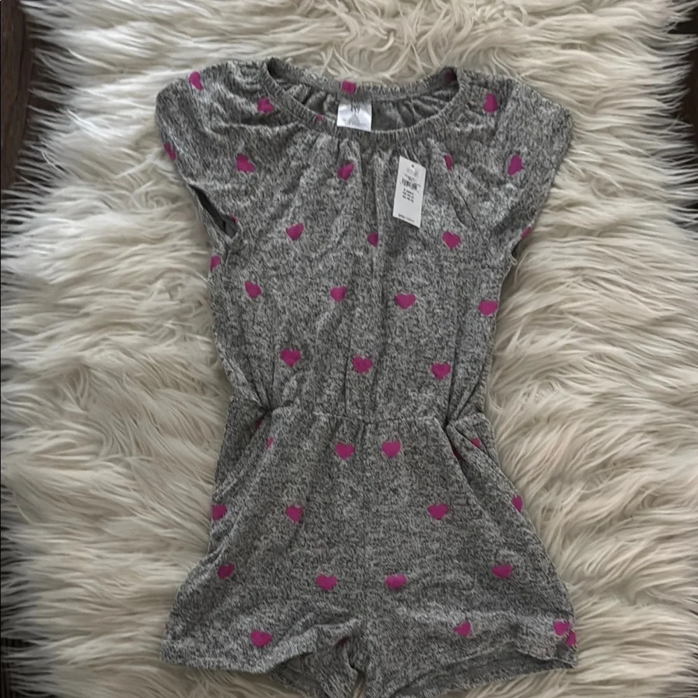 Gray Romper with Pink Heart Pattern